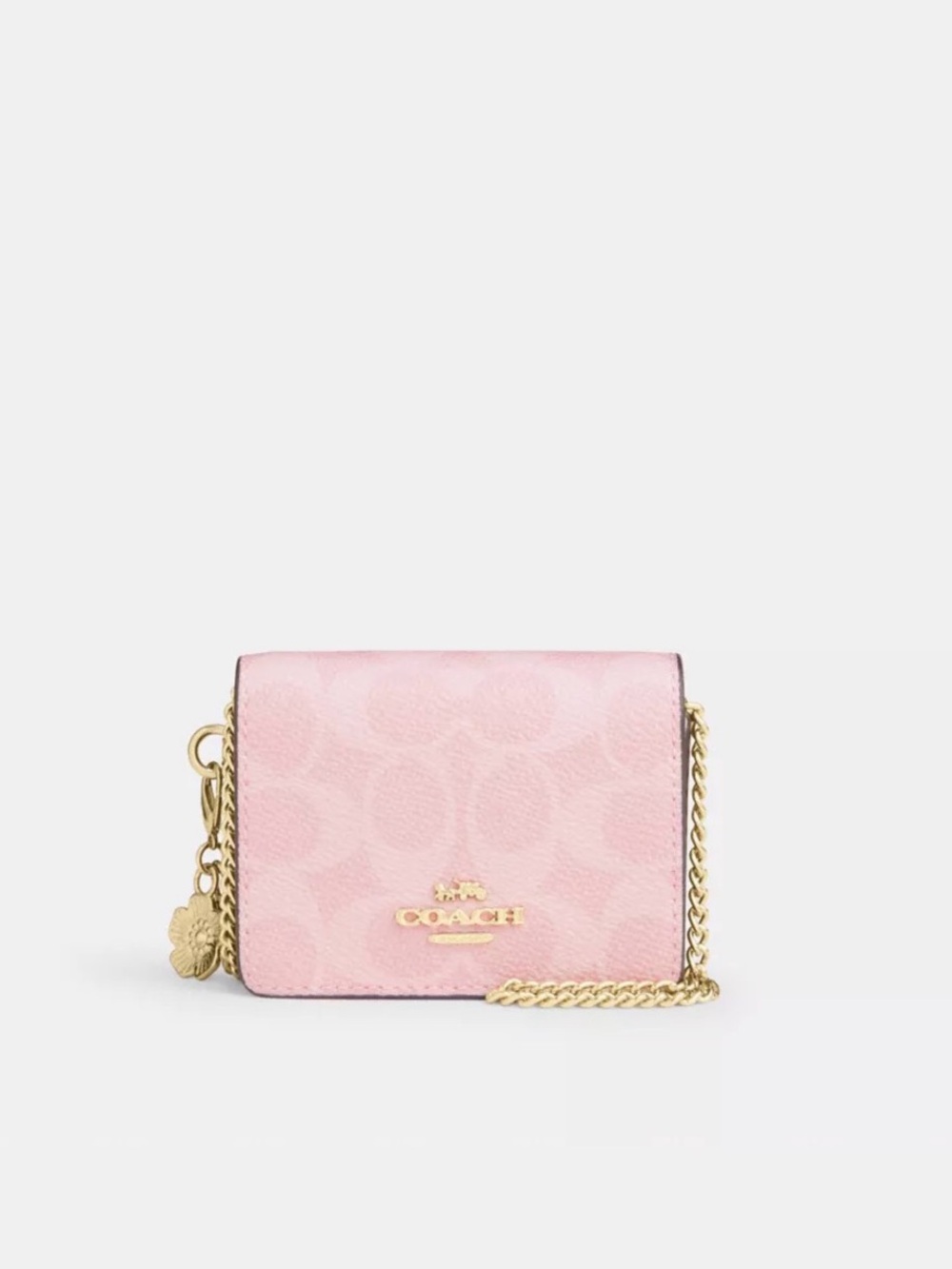 NWT Coach Mini Wallet on a Chain - Signature Canvas w/ Charms, Powder Pink/Gold